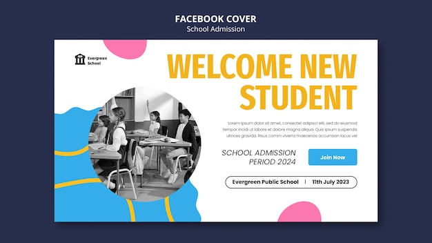 PSD gratuit modèle de couverture facebook d'admission à l'école