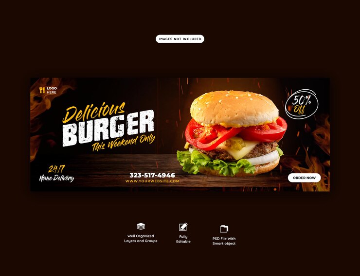 PSD gratuit modèle de couverture facebook délicieux burger et menu alimentaire