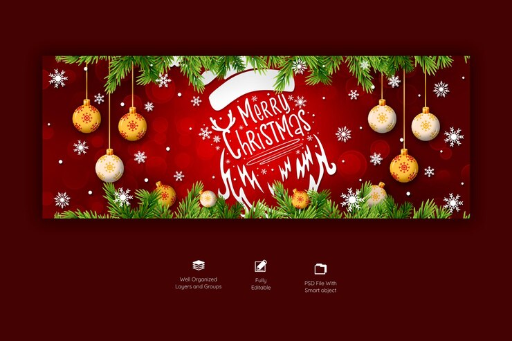 PSD gratuit modèle de couverture facebook joyeux noël et bonne année
