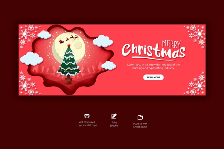 PSD gratuit modèle de couverture facebook joyeux noël et bonne année