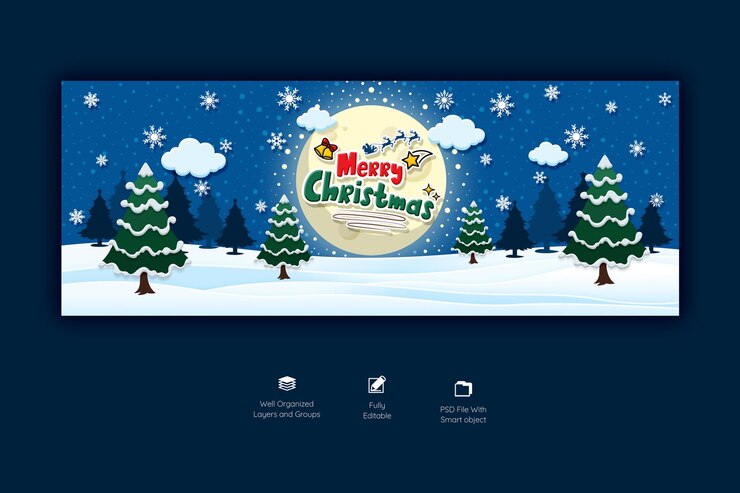 PSD gratuit modèle de couverture facebook joyeux noël et bonne année