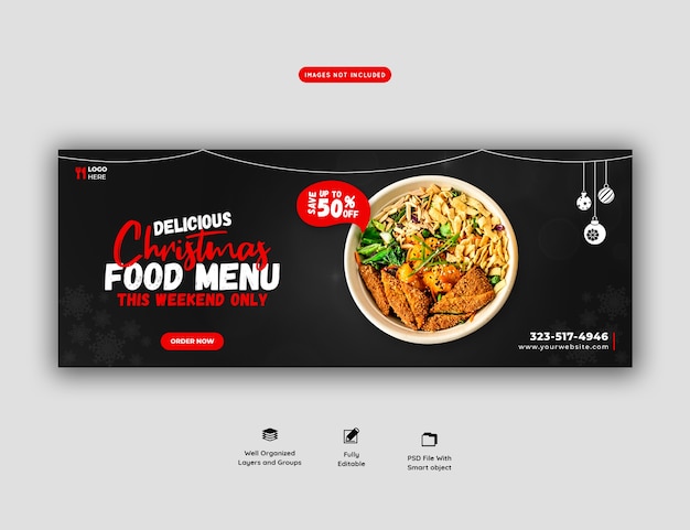 PSD gratuit modèle de couverture facebook de menu de nourriture joyeux noël et restaurant