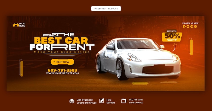 PSD gratuit modèle de couverture facebook pour la location de voitures et l'automobile