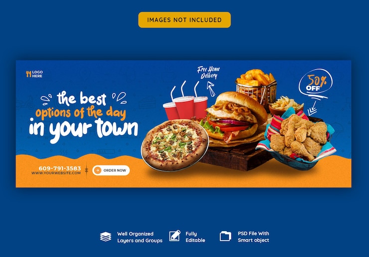 PSD gratuit modèle de couverture facebook pour les menus et les restaurants