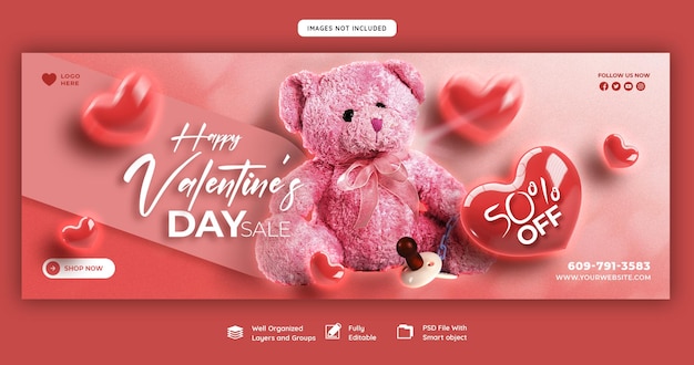 PSD gratuit modèle de couverture facebook et de publication sur les réseaux sociaux pour la vente à prix réduit de la saint-valentin