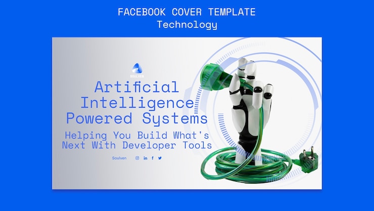 PSD gratuit modèle de couverture facebook de technologie ai dégradé
