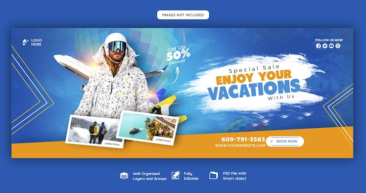 PSD gratuit modèle de couverture facebook de voyage et de tourisme