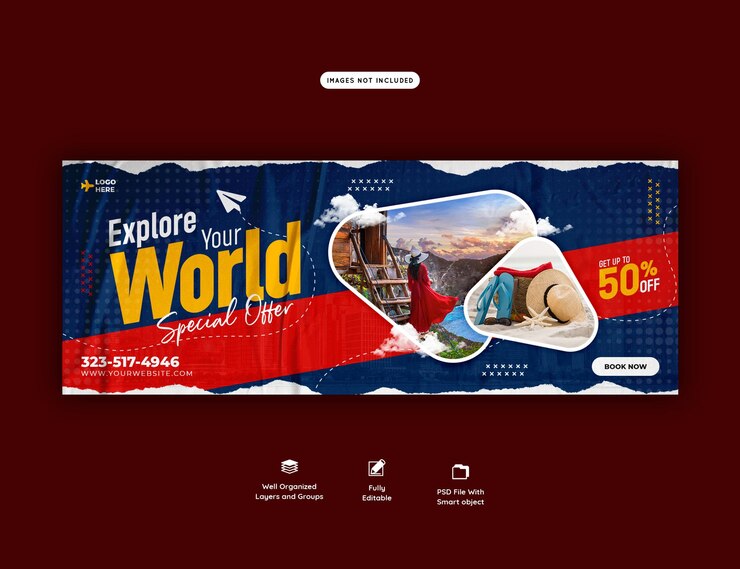 PSD gratuit modèle de couverture facebook de voyage et de tourisme