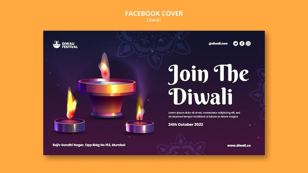 PSD gratuit modèle de couverture de médias sociaux de célébration du festival diwali