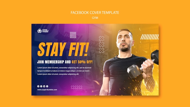 Modèle de couverture de médias sociaux de gym et de fitness