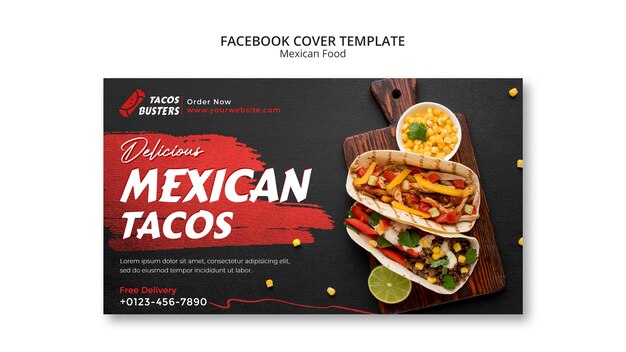 Modèle de couverture de médias sociaux de restaurant de cuisine mexicaine
