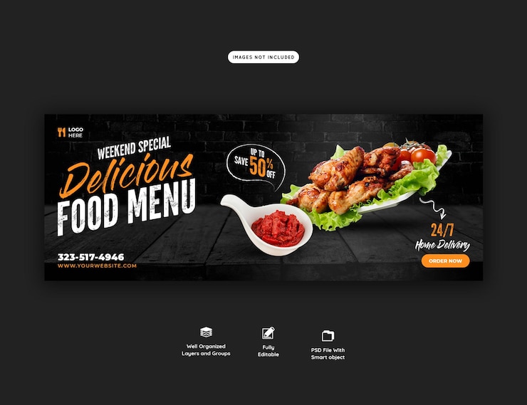 PSD gratuit modèle de couverture de menu de nourriture et de restaurant facebook