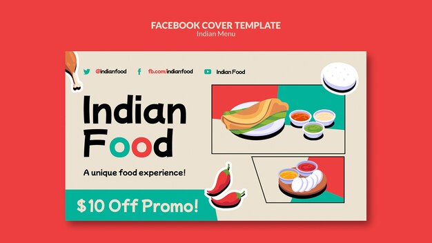 Modèle de couverture de restaurant de cuisine indienne et de médias sociaux d'entreprise