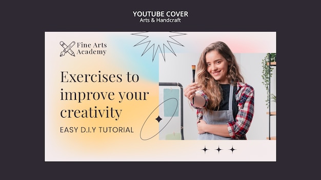 Modèle de couverture youtube d'art et d'artisanat pour les enfants avec des couleurs dégradées