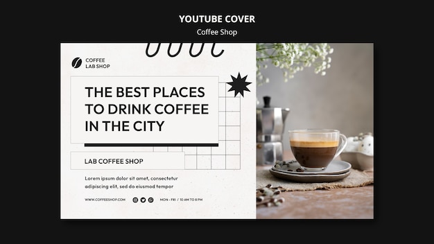 PSD gratuit modèle de couverture youtube de café