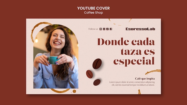 PSD gratuit modèle de couverture youtube de café