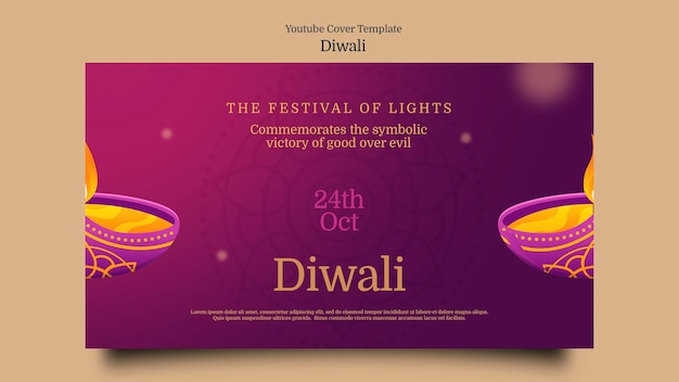 PSD gratuit modèle de couverture youtube de célébration du festival diwali