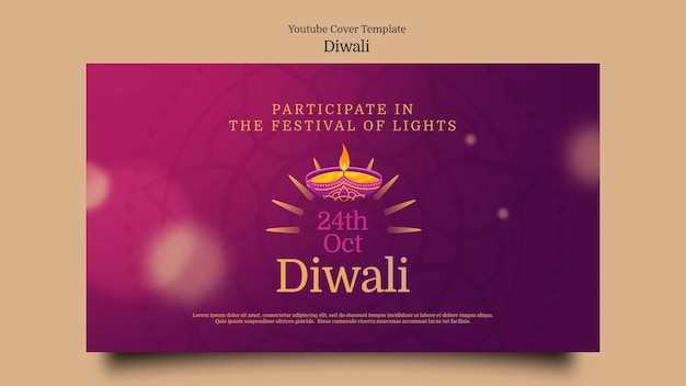 PSD gratuit modèle de couverture youtube de célébration du festival diwali