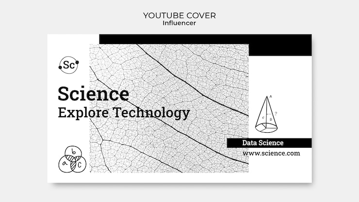 PSD gratuit modèle de couverture youtube de concept scientifique dessiné à la main