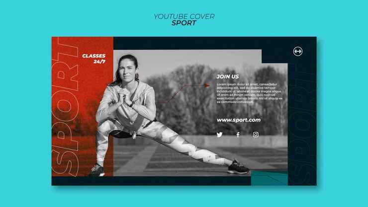 PSD gratuit modèle de couverture youtube de concept de sport design plat
