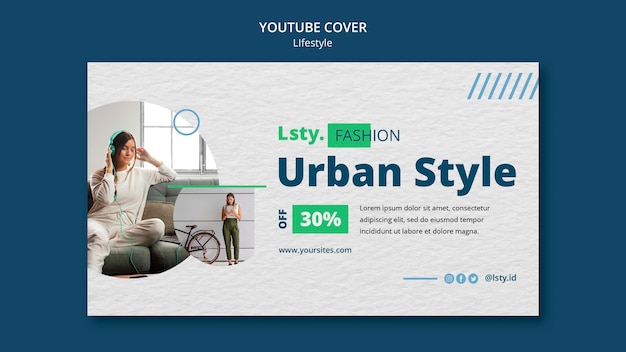 PSD gratuit modèle de couverture youtube de concept de style de vie