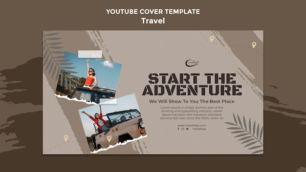 Modèle de couverture youtube de concept de voyage design plat