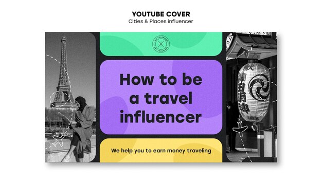 Modèle de couverture youtube de concept de voyage