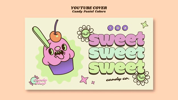 Modèle de couverture youtube de couleurs pastel de bonbons
