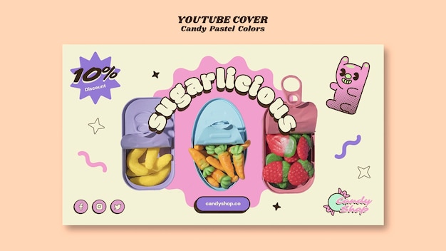 Modèle de couverture youtube de couleurs pastel de bonbons