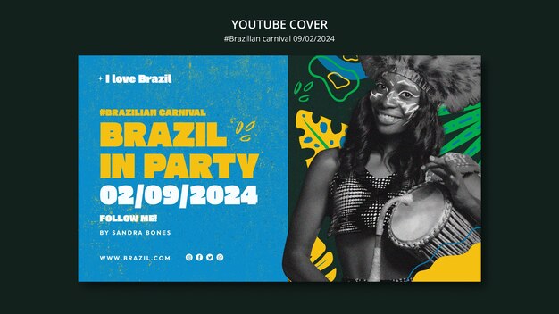 PSD gratuit modèle de couverture youtube du carnaval brésilien