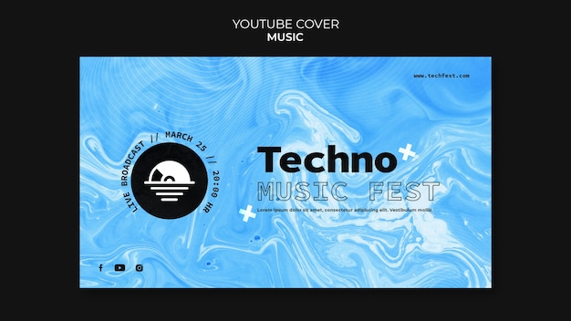 PSD gratuit modèle de couverture youtube du festival de musique techno