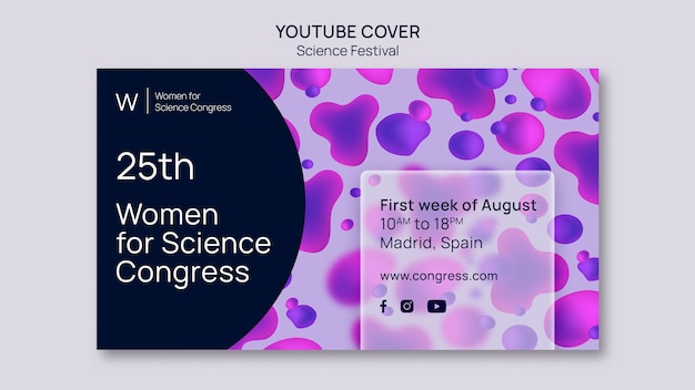 PSD gratuit modèle de couverture youtube du festival de la science dégradée