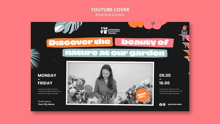PSD gratuit modèle de couverture youtube du jardin botanique
