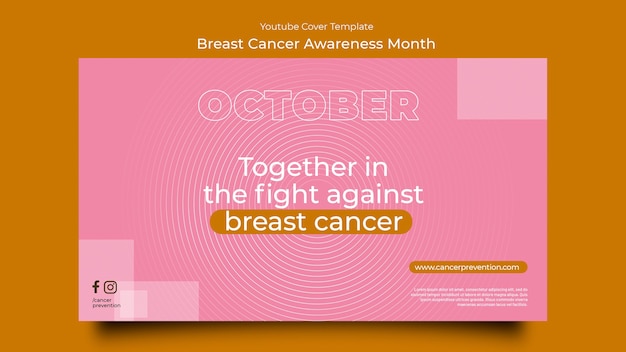 PSD gratuit modèle de couverture youtube du mois de sensibilisation au cancer du sein