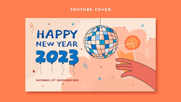 Modèle De Couverture Youtube Du Nouvel An 2023 Dessiné à La Main