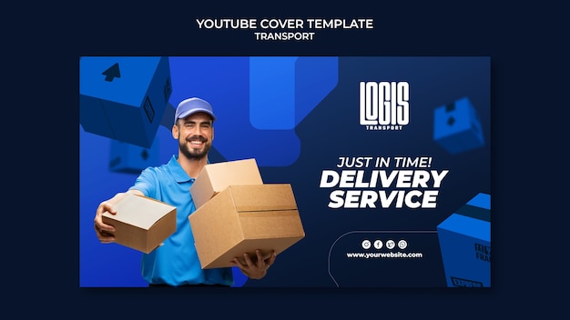 PSD gratuit modèle de couverture youtube du service de transport