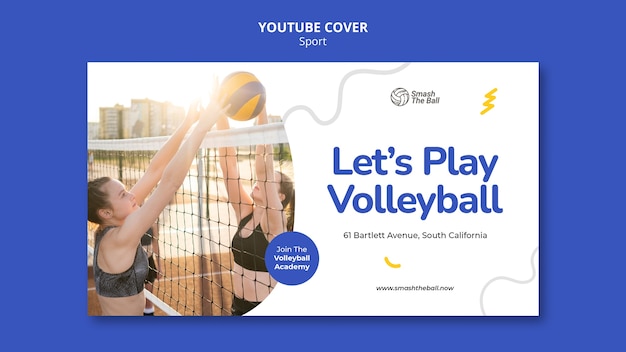 PSD gratuit modèle de couverture youtube du tournoi de camp de volley-ball
