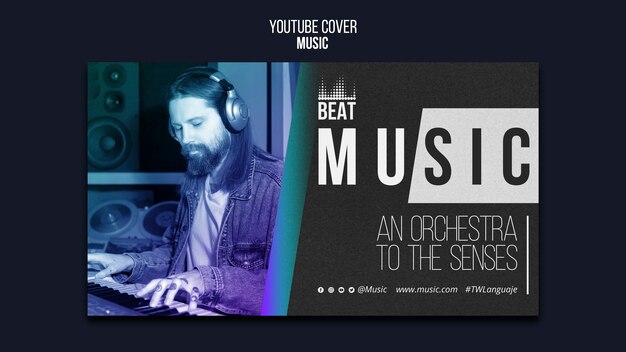Modèle de couverture youtube d'événement musical dégradé