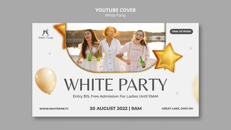 PSD gratuit modèle de couverture youtube de fête blanche avec des ballons