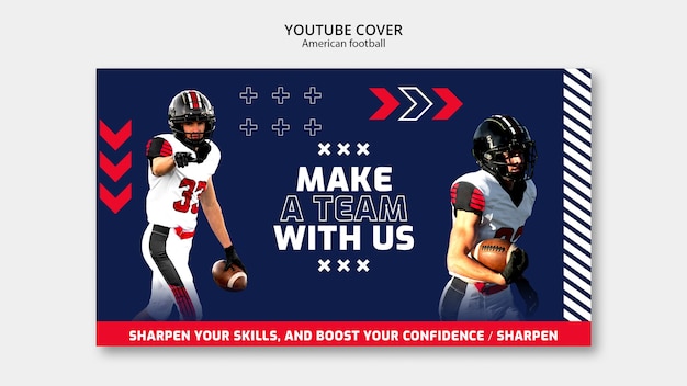 PSD gratuit modèle de couverture youtube de football américain