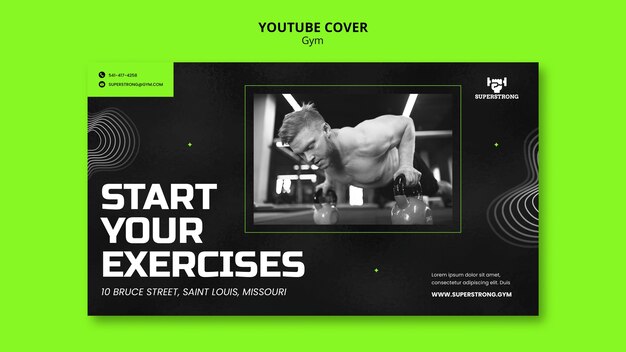 Modèle de couverture youtube de gym et fitness