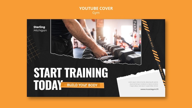 PSD gratuit modèle de couverture youtube de gym et fitness