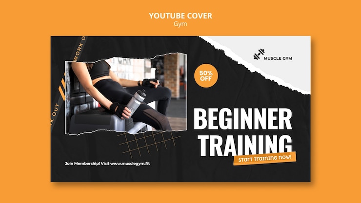 PSD gratuit modèle de couverture youtube de gym et fitness