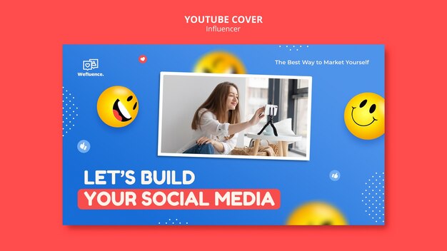 Modèle de couverture youtube influenceur design plat