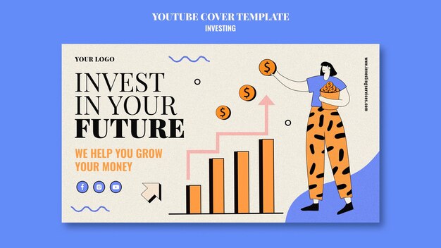 Modèle de couverture youtube d'investissement illustré