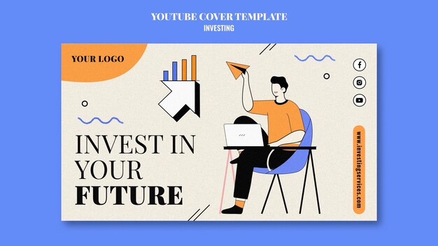 Modèle de couverture youtube d'investissement illustré