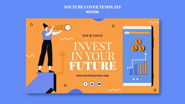 Modèle de couverture youtube d'investissement illustré