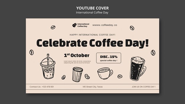 Modèle de couverture youtube de la journée internationale du café