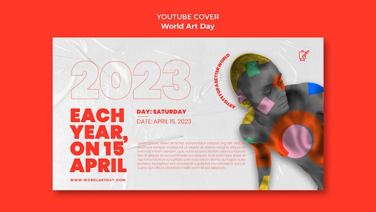 PSD gratuit modèle de couverture youtube de la journée mondiale de l'art