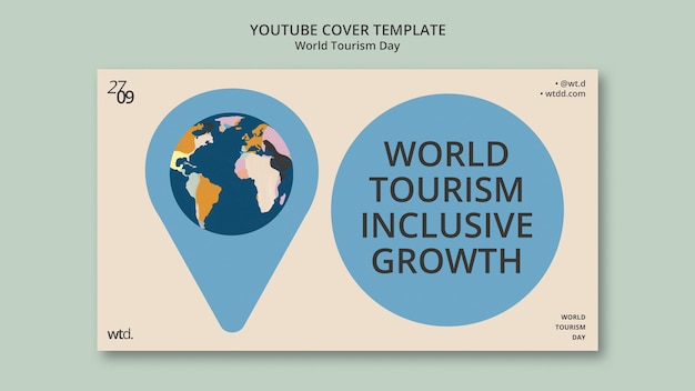 PSD gratuit modèle de couverture youtube de la journée mondiale du tourisme